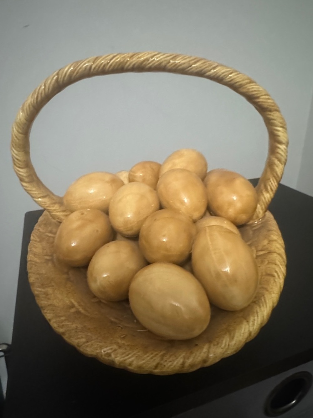 Ceramic Decorative Egg Basket - Natural Tan Home Accent